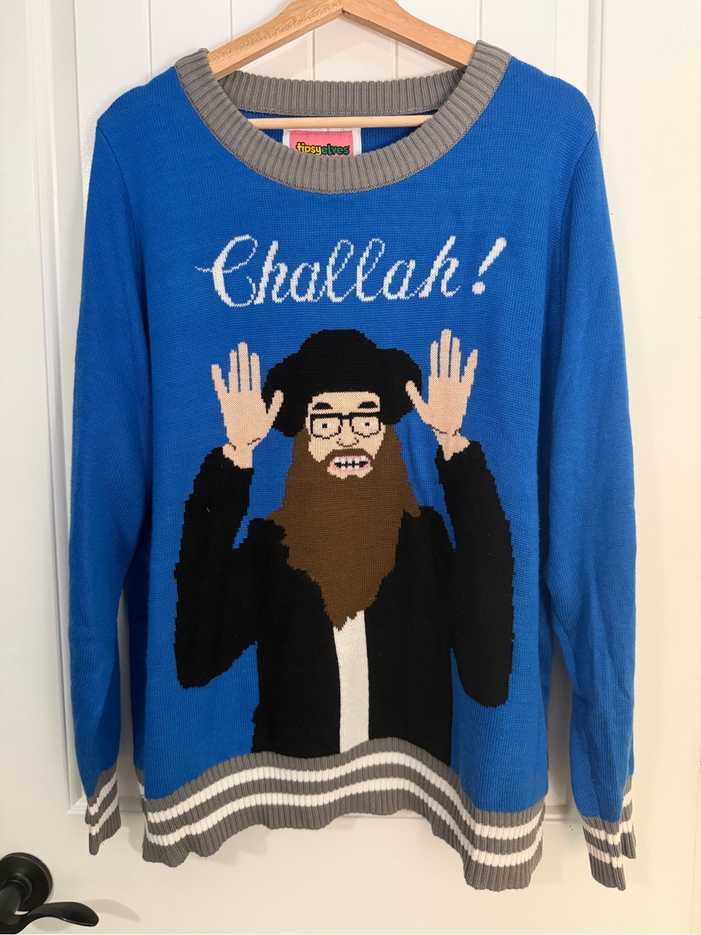Tipsy Elves Blue 'Challah!' Graphic Crewneck with Gray Trim